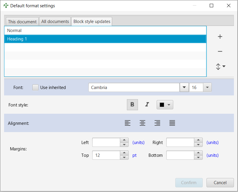 Block style updates tab that creates named bundles of format settings