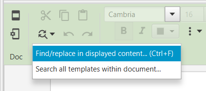 Find/replace menu provides two options