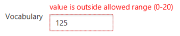 Data validation error shows in red above the form control