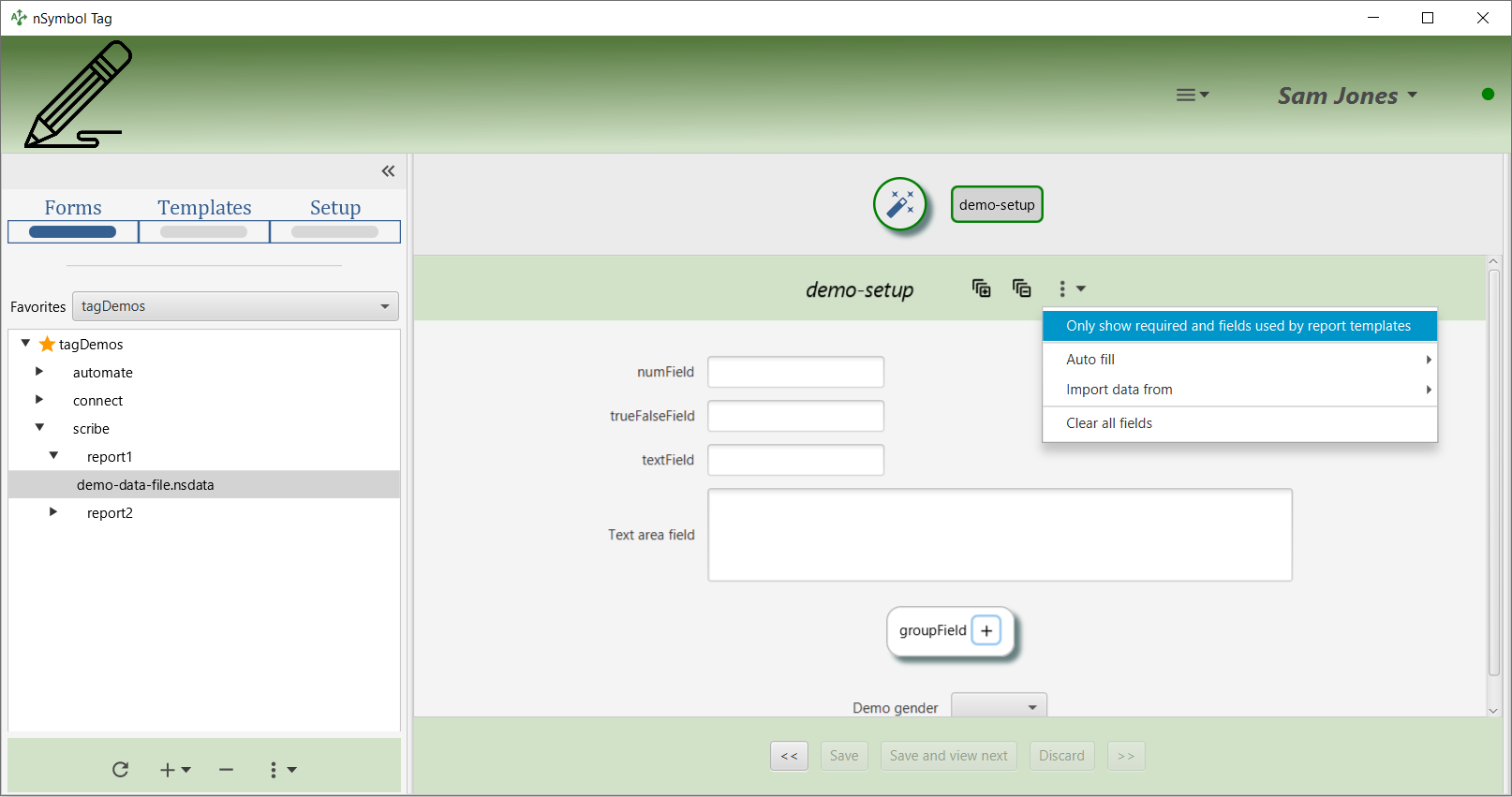 Form that gathers data for the demo-setup.rng data setup file