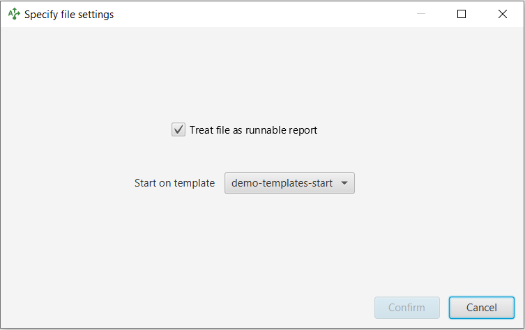 File settings dialog that specifies a start template